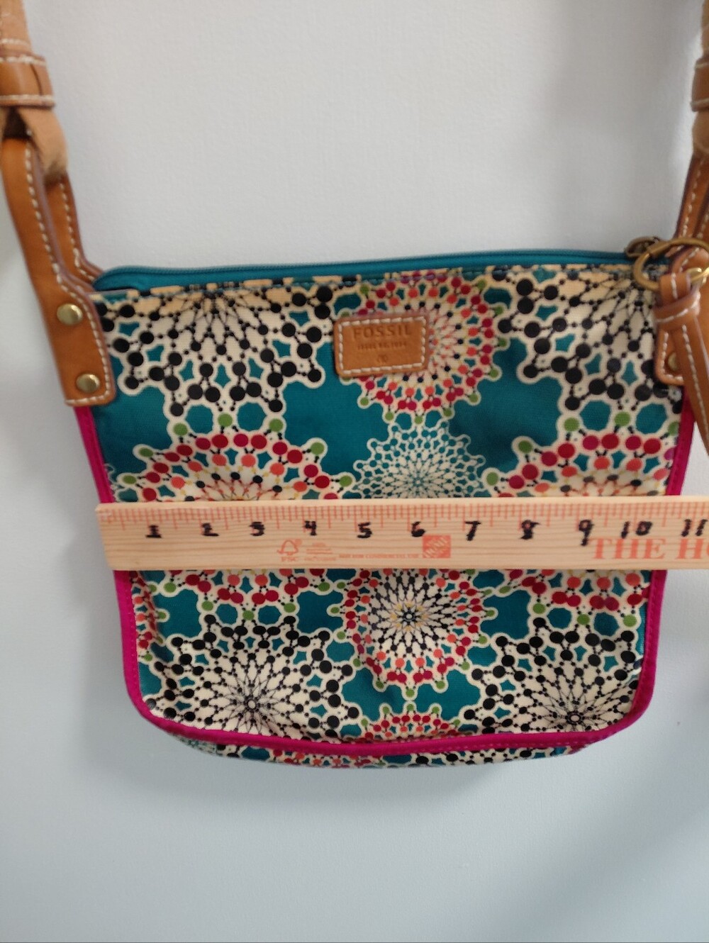 Fossil Teal Floral Crossbody Shoulder Bag Purse - Picture 3 of 11